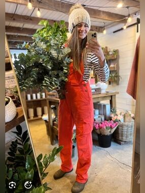 👩🏻‍🌾 DULUTH TRADING CO | Garden Heirloom Overalls Poppy  Red, sz XSx33
